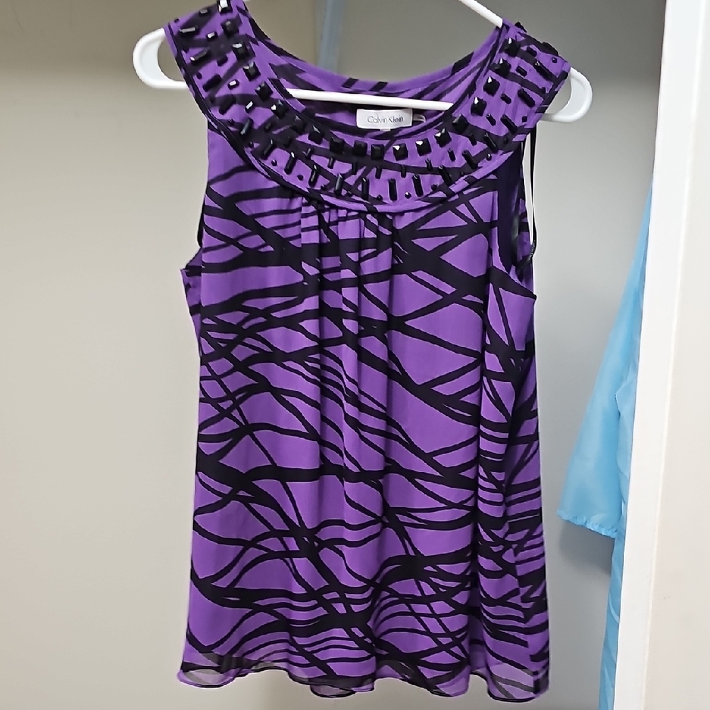 Calvin Klein Purple and Black Sleeveless Blouse Brand New Without Tags  Medium
